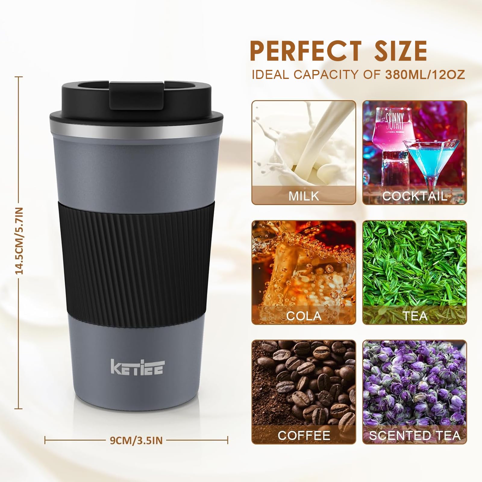 KETIEE Taza viaje diseño compacto cabe en porta vasos y bolsos