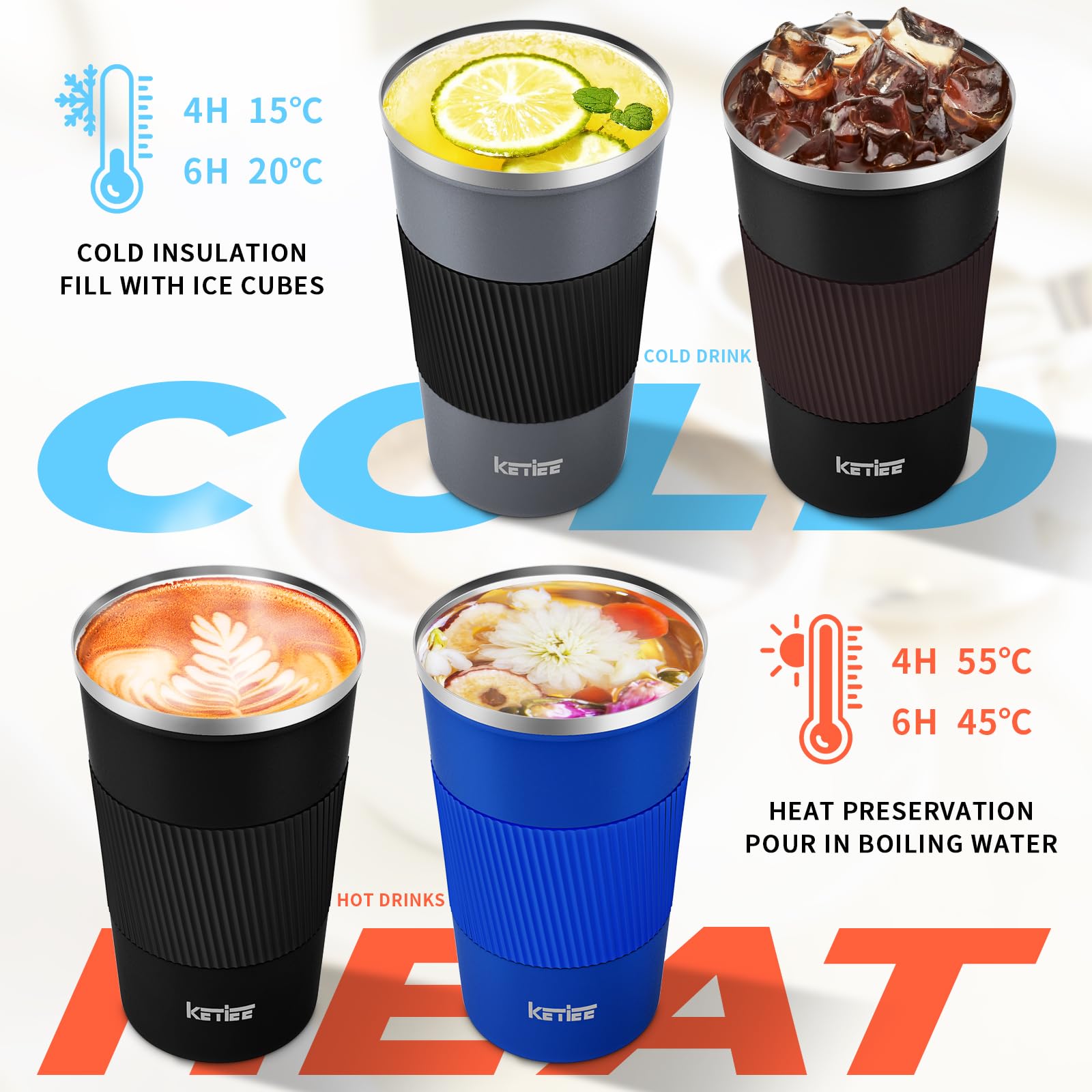 KETIEE Taza viaje sin condensación mantiene las manos secas al beber