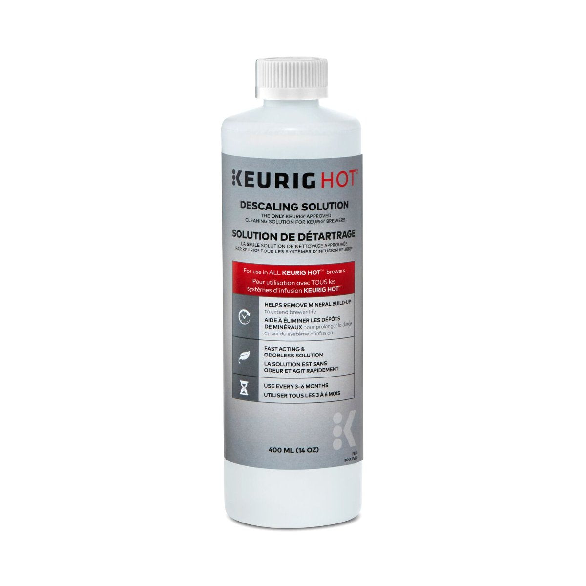 Keurig solución desincrustante 14 oz, botella, para mantener la cafetera limpia y en buen funcionamiento