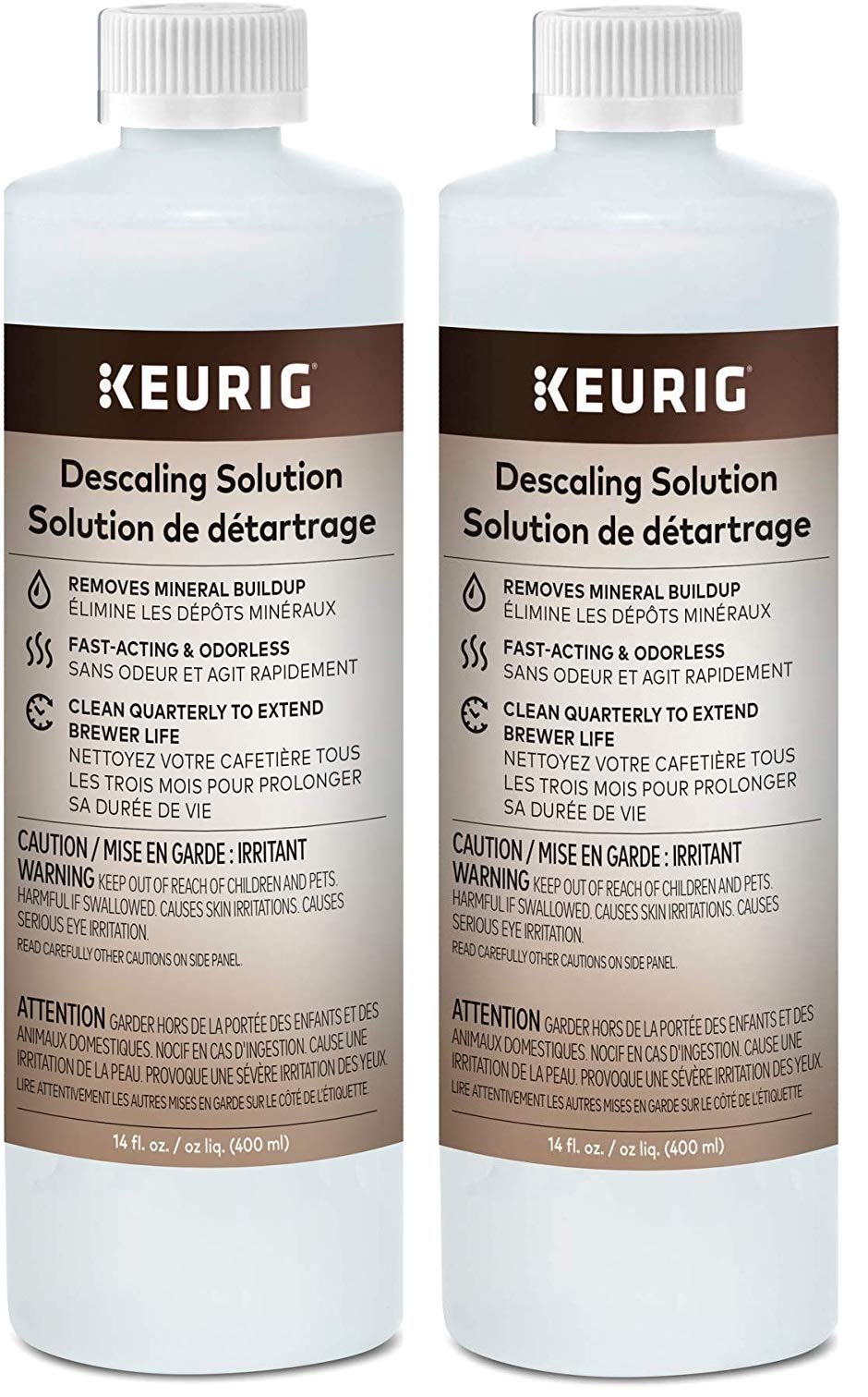 Descalcificador Keurig: dos botellas de 14 oz para limpieza segura y sabor óptimo