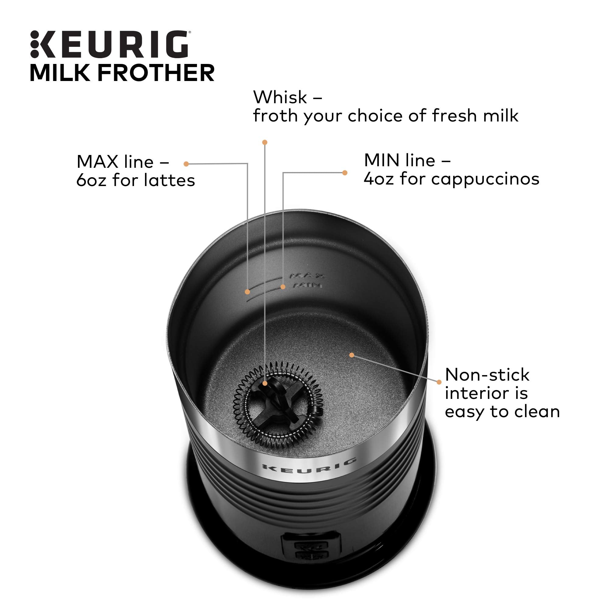 Keurig espumador de leche diseño compacto ahorra espacio
