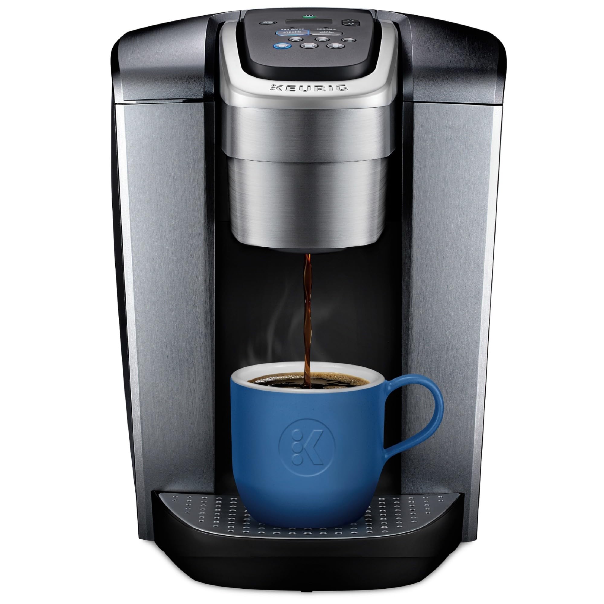Keurig K-Elite con diseño cepillado plateado para cocina moderna y preparación rápida de café