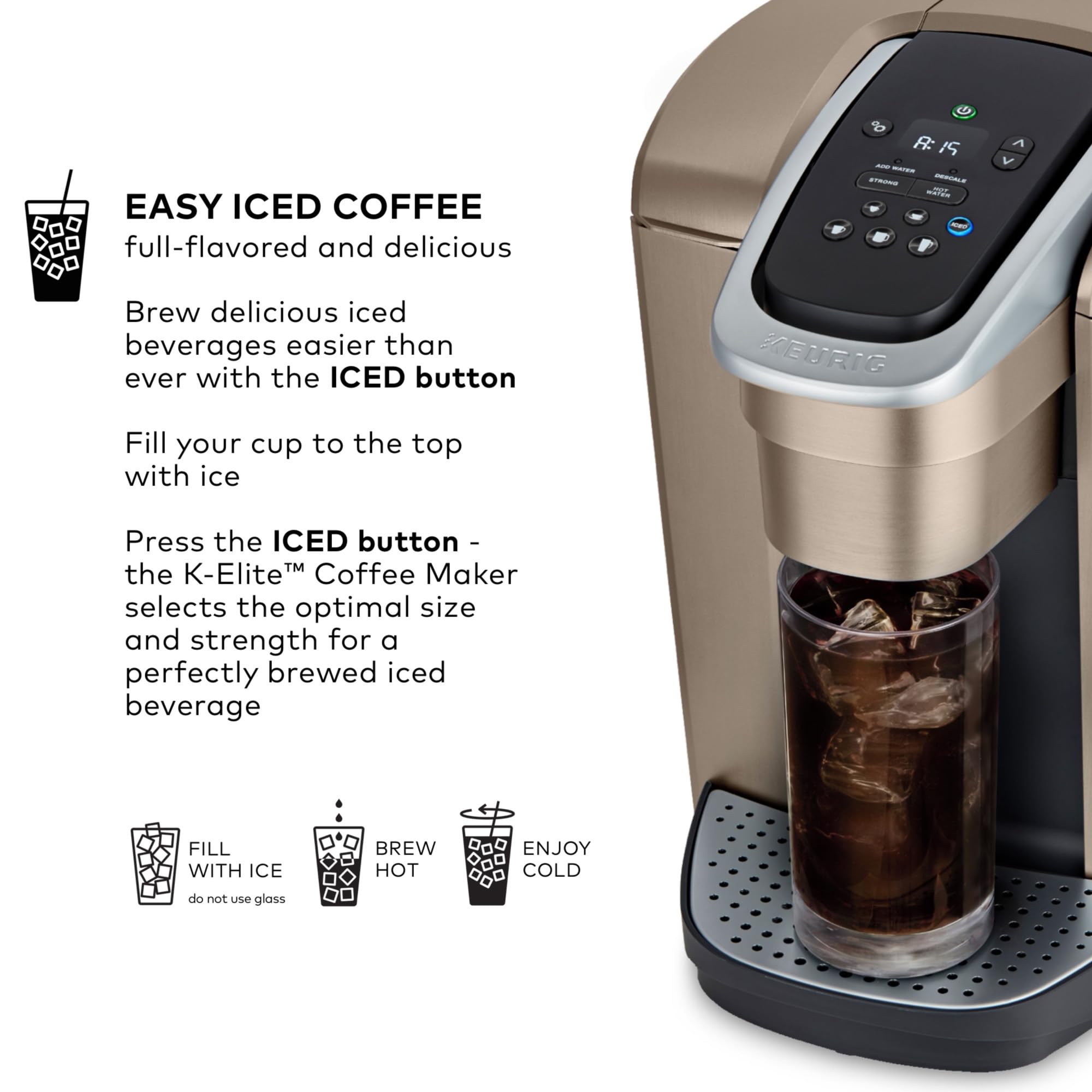 Keurig K-Elite, tanque de agua de 75 oz para menos recargas.
