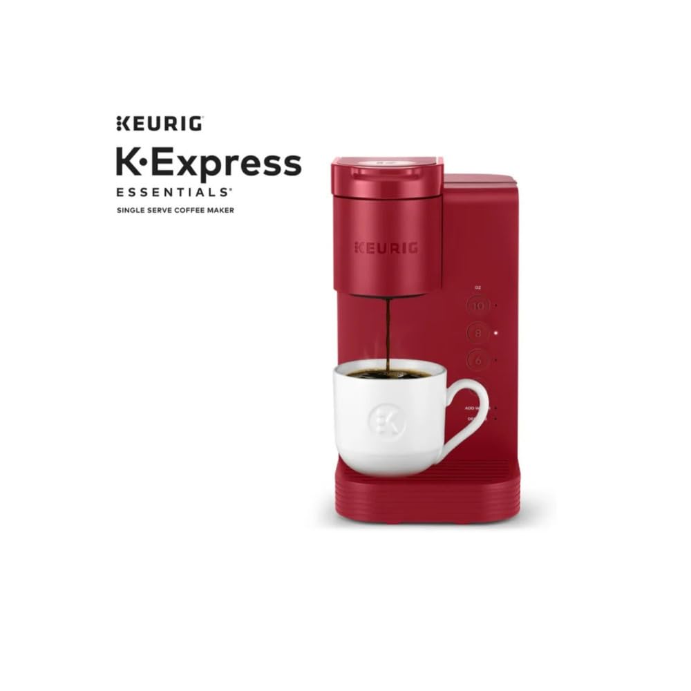 Keurig K-Express Essentials acabado rojo realza la cocina con estilo.