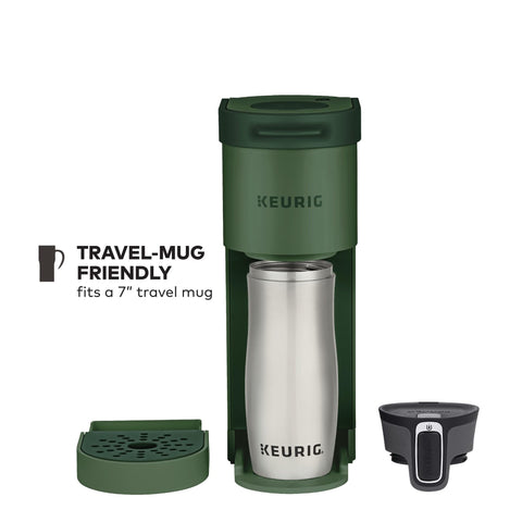 Keurig K-Mini, apta para tazas de viaje, limpieza sencilla.