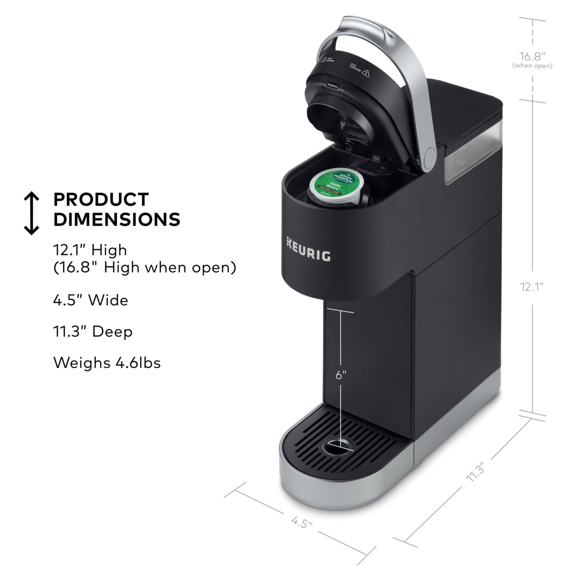 Keurig K-Mini Plus, almacenamiento de cable para transporte ordenado.