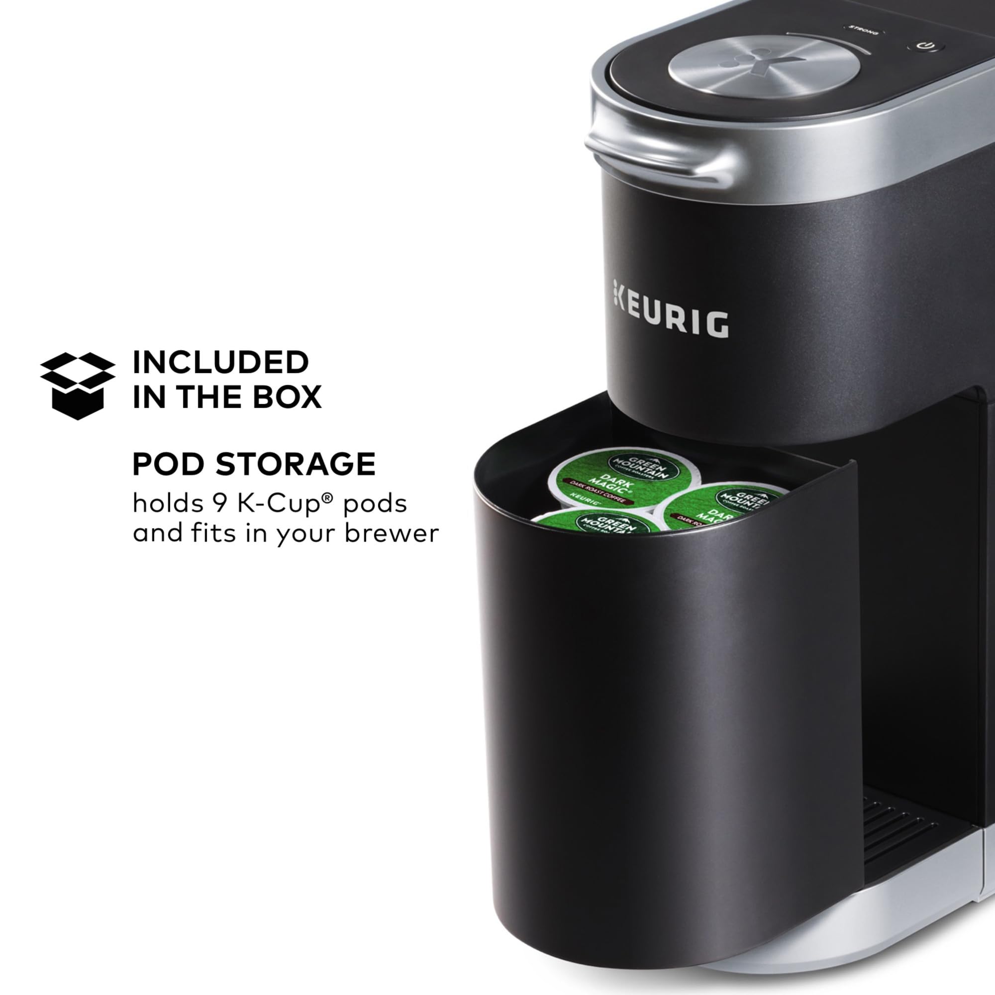 Keurig K-Mini Plus, botón de café fuerte para mayor intensidad.