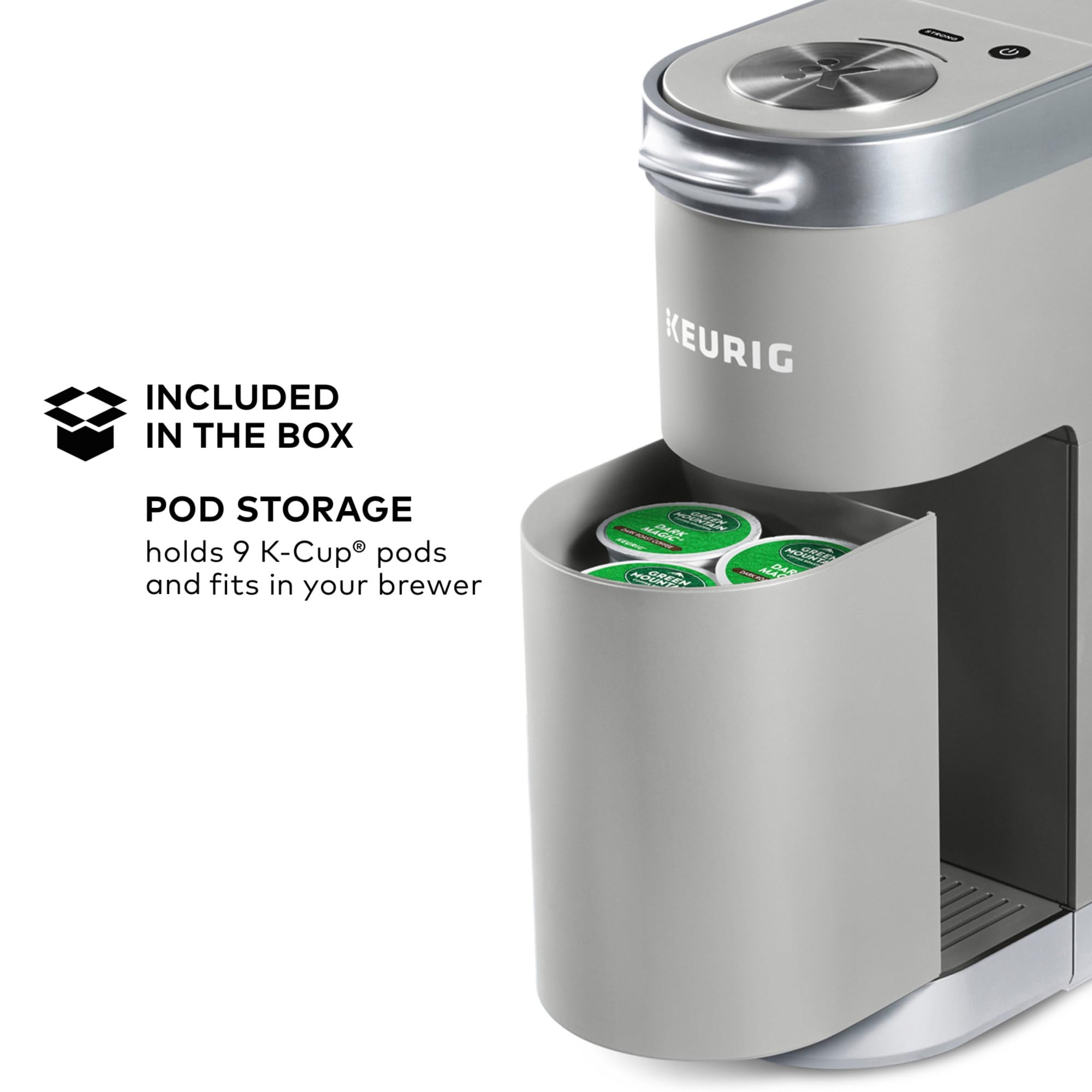 Keurig K-Mini Plus en gris mate con detalles plateados