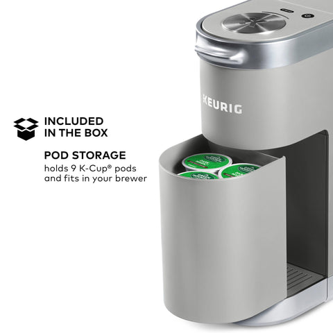 Keurig K-Mini Plus en gris mate con detalles plateados