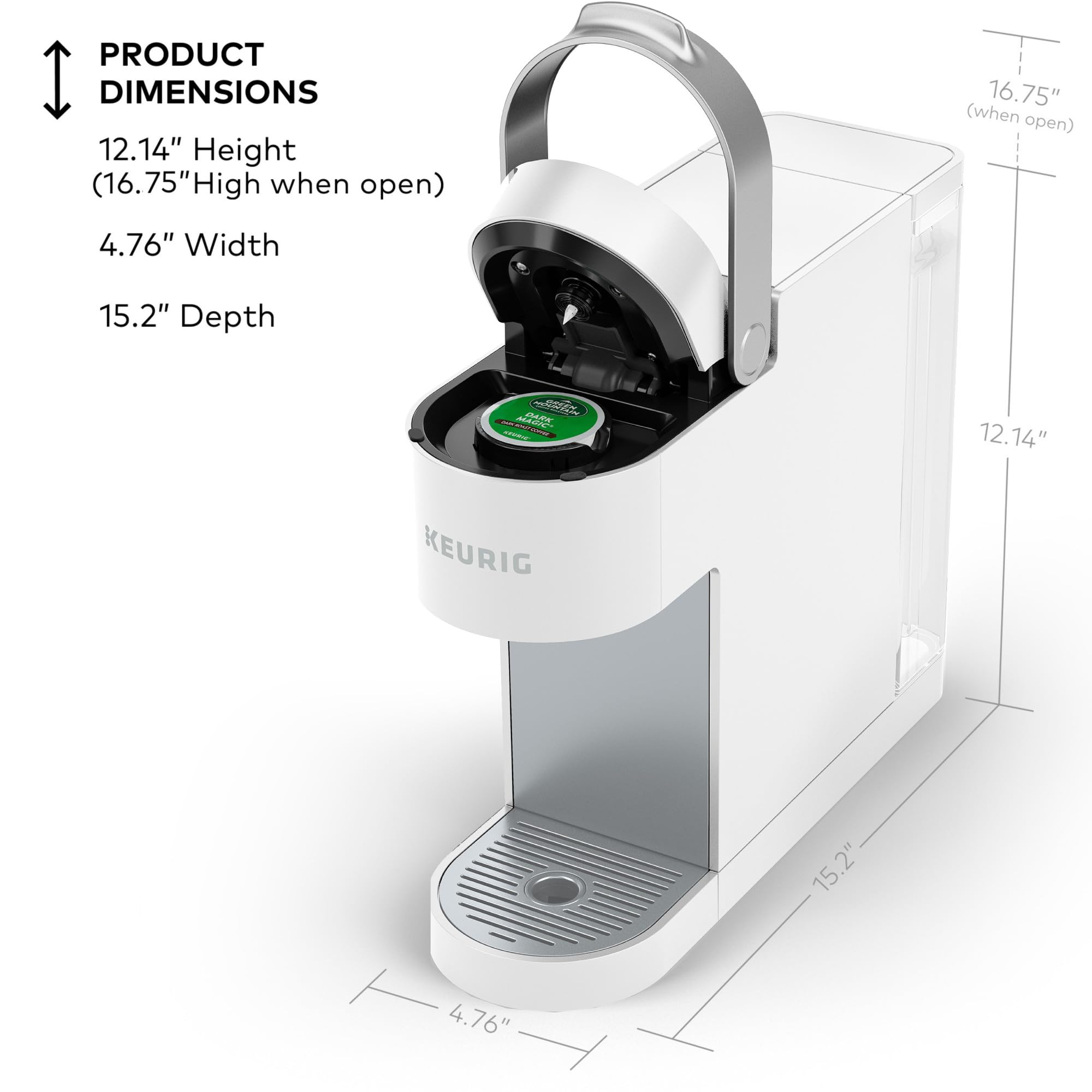 Keurig K-Slim muestra tamaños de bebida 8, 10 y 12 oz.