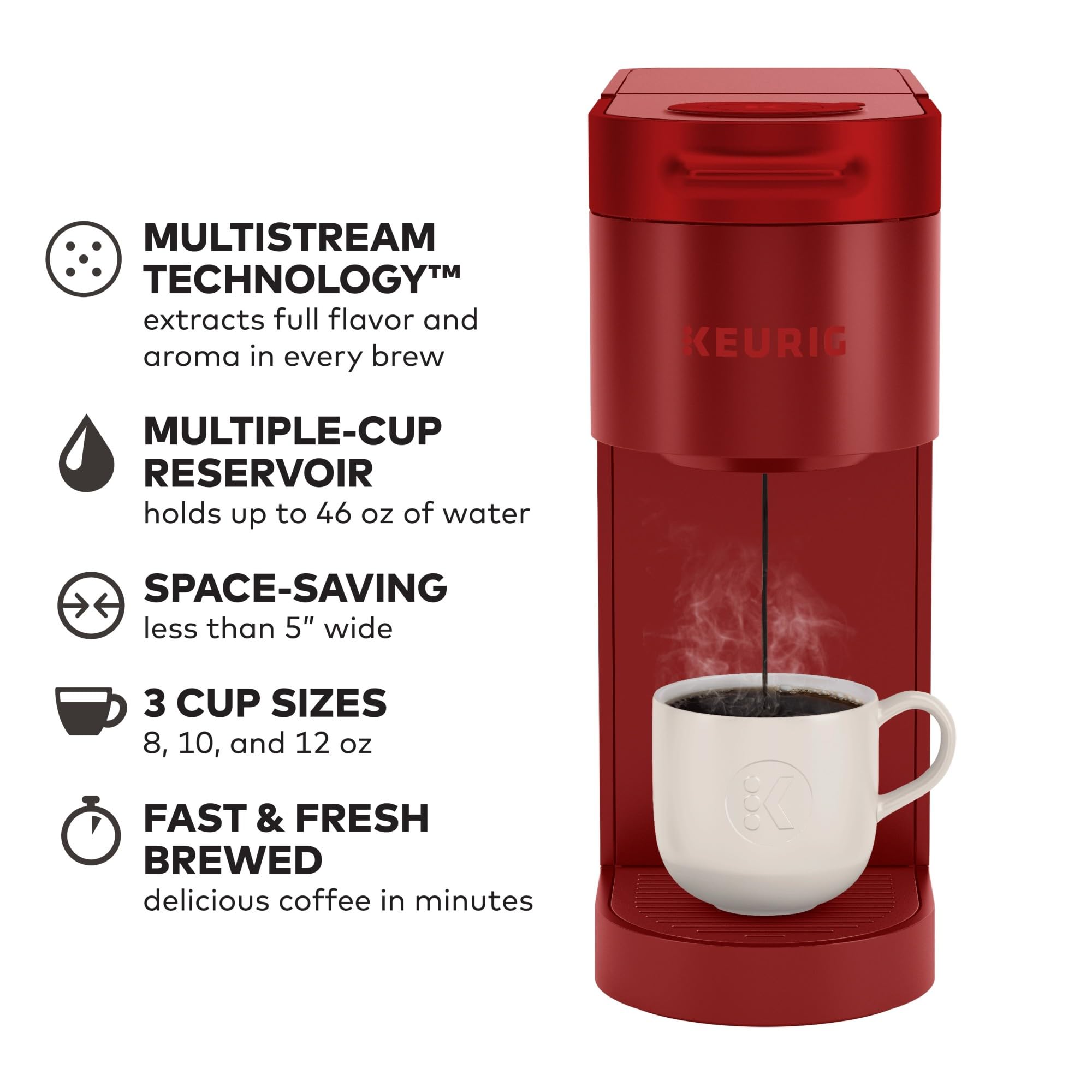 Keurig K-Slim: tecnología Multistream para sabor y aroma intensos.