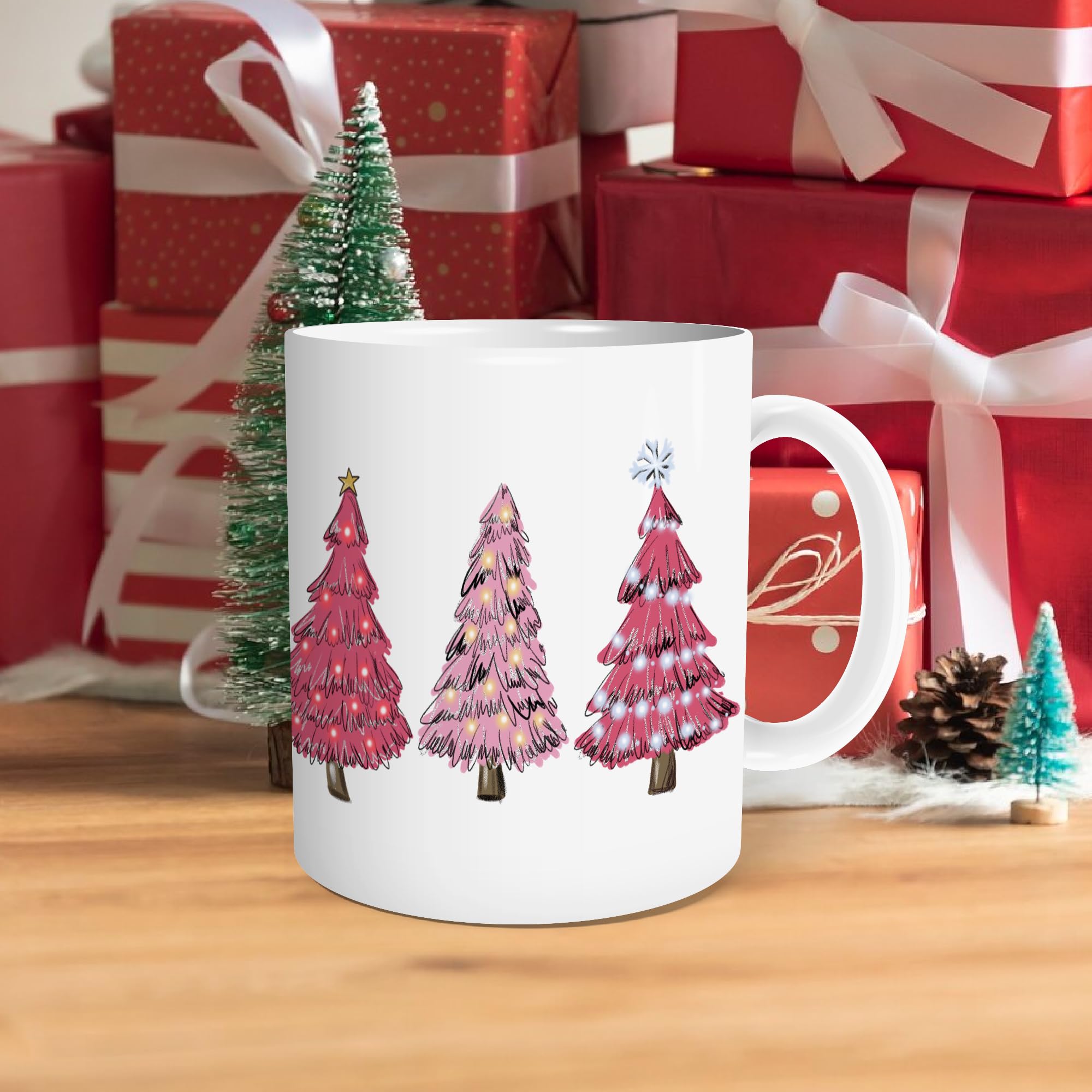 KEUSPI Taza navidad Santa rosada cerámica 330 ml, duradera para uso diario.