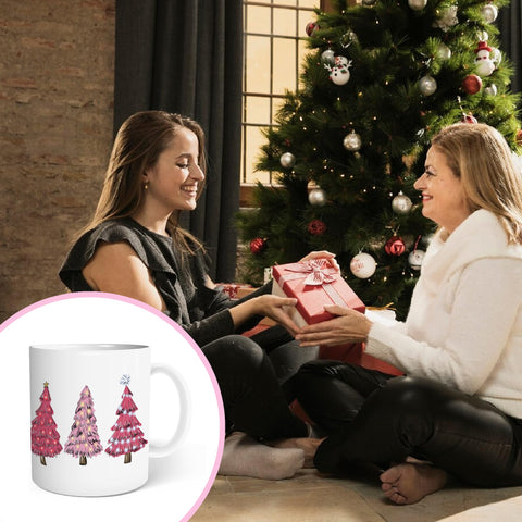 KEUSPI Taza navidad rosada esmaltada 330 ml, facilita la limpieza.