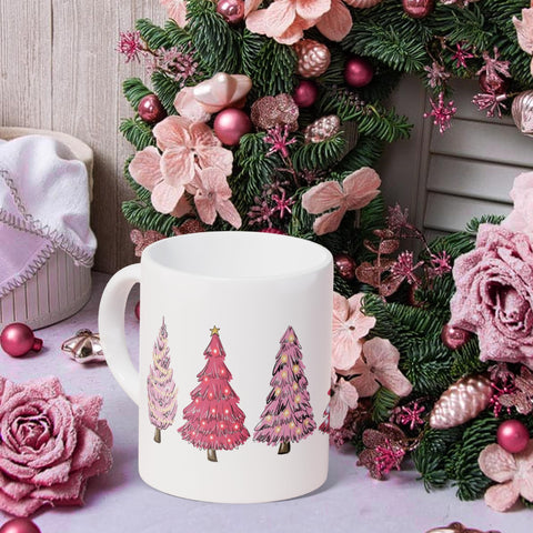 KEUSPI Taza navidad Santa rosada 330 ml, ideal como regalo para mujeres.