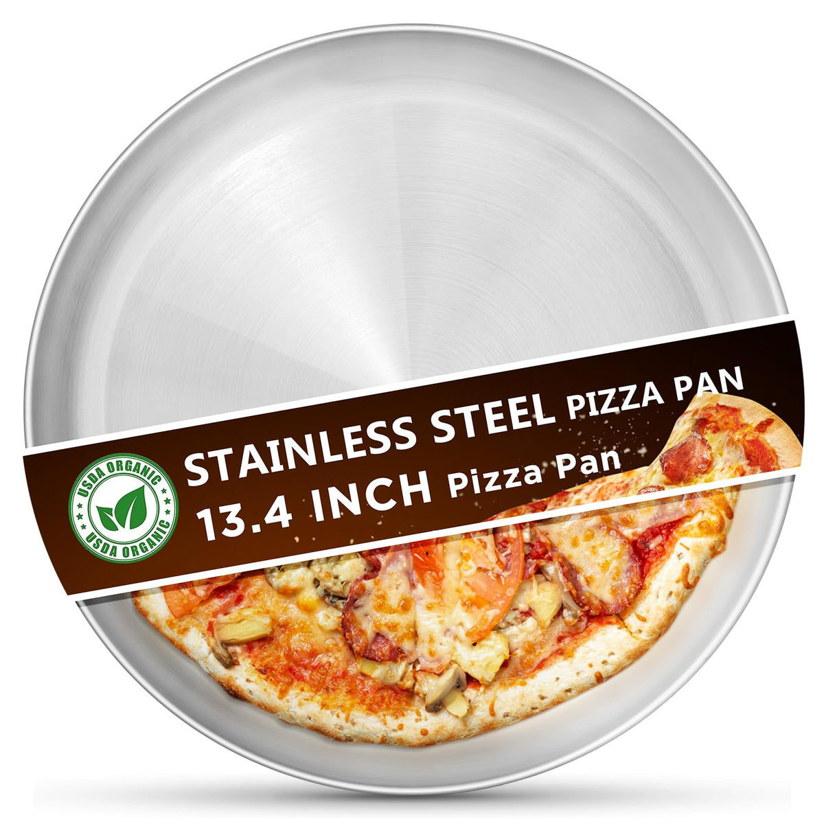 Kevenal bandeja de pizza de acero inoxidable, 13,4 pulgadas, horneado uniforme