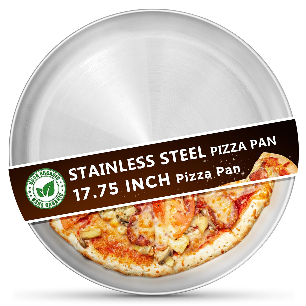 Kevenal pan de pizza inoxidable de 17,75 pulgadas para hornear en casa