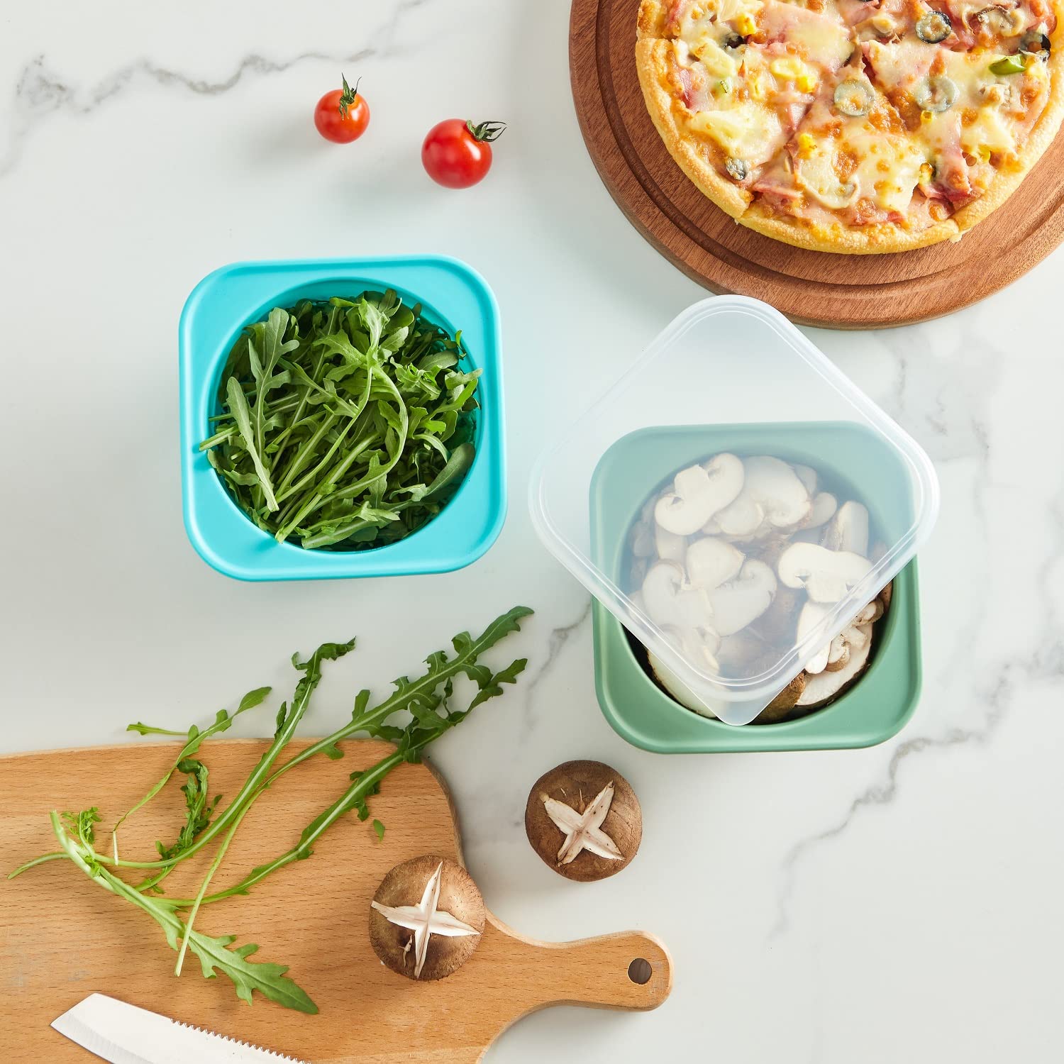KEVJES dimensiones contenedor masa pizza 500 ml para porciones de masa.