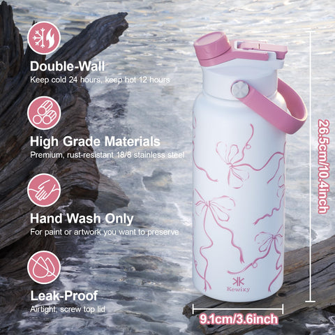 KEWIXY botella 32oz rosa con asa ergonómica facilita transporte diario