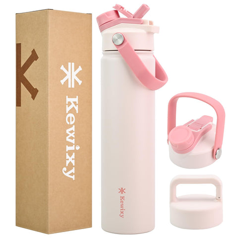 KEWIXY botella rosa vista frontal, ideal para bebidas frías.