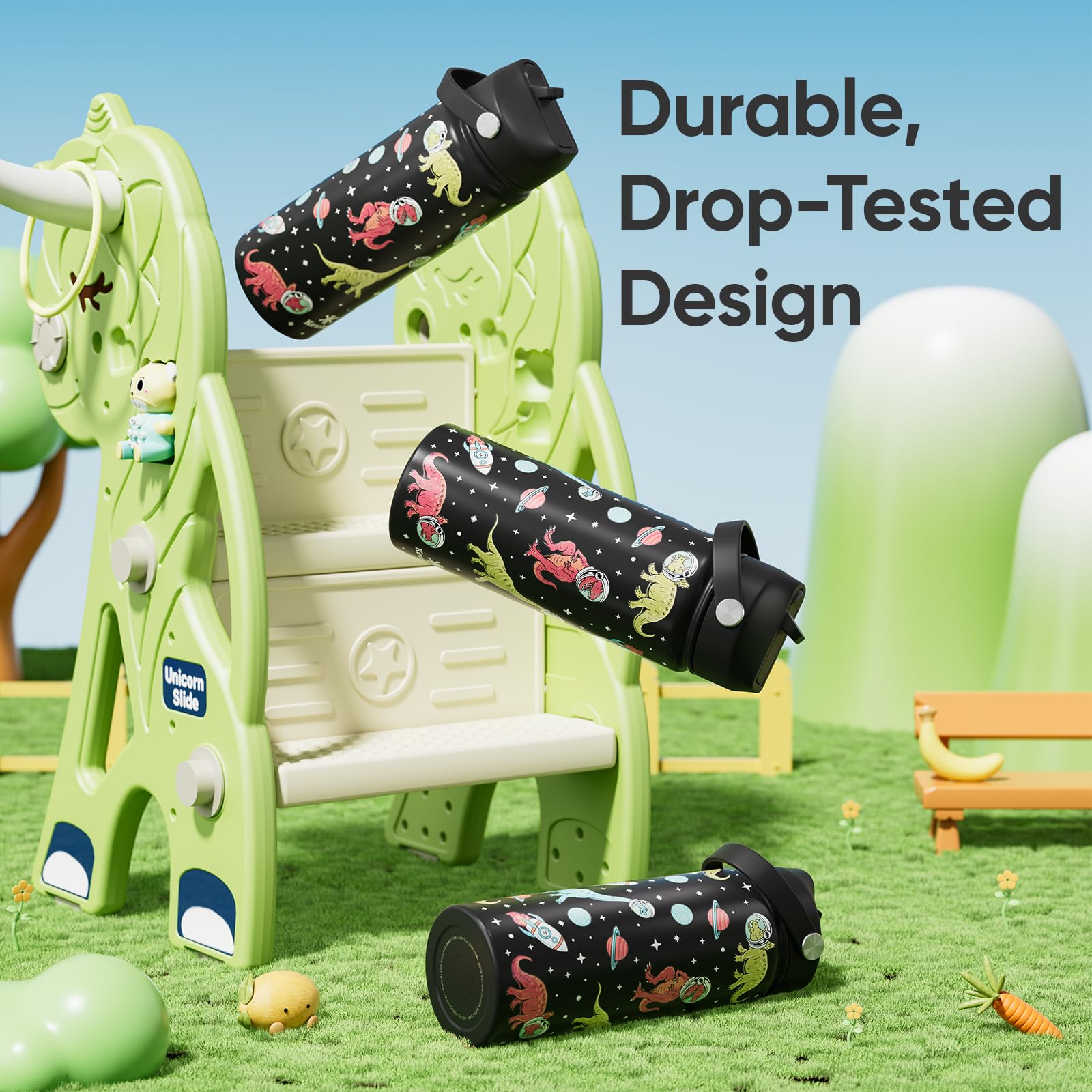 KEWIXY Dinosaurio 18oz con asa facilita transporte diario