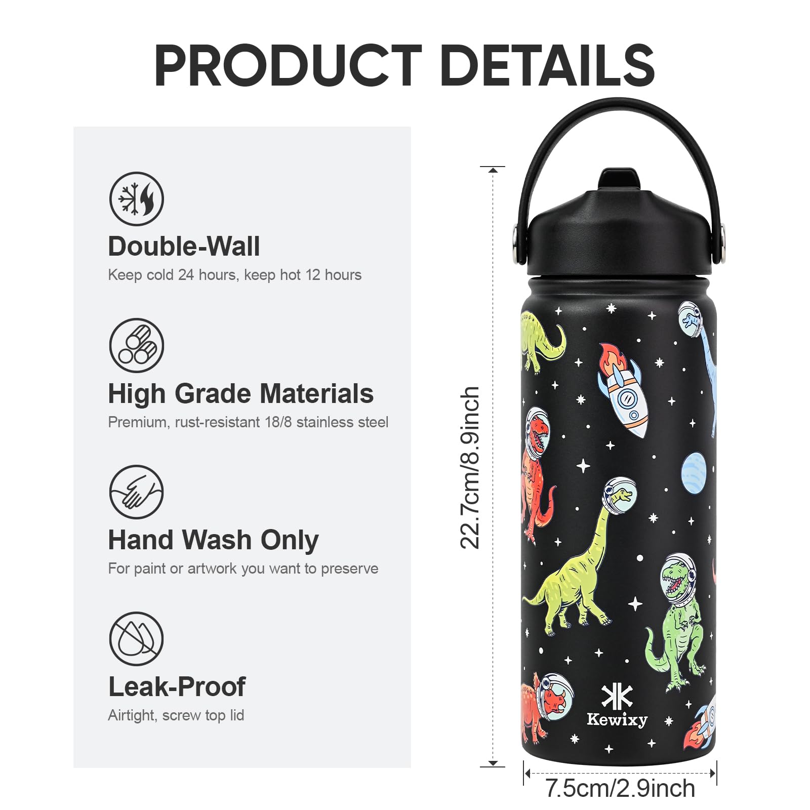 KEWIXY Dinosaurio 18oz colores vibrantes para uso escolar