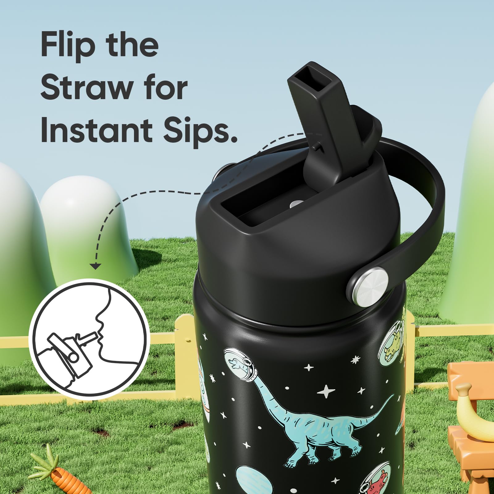 KEWIXY Dinosaurio 18oz interior libre de BPA para sabor limpio