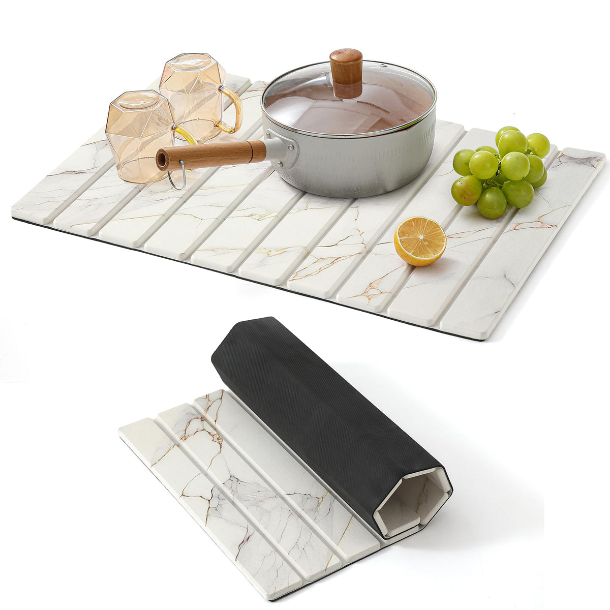 KEYCHAD tapete secado piedra grande en encimera para secar platos y vasos