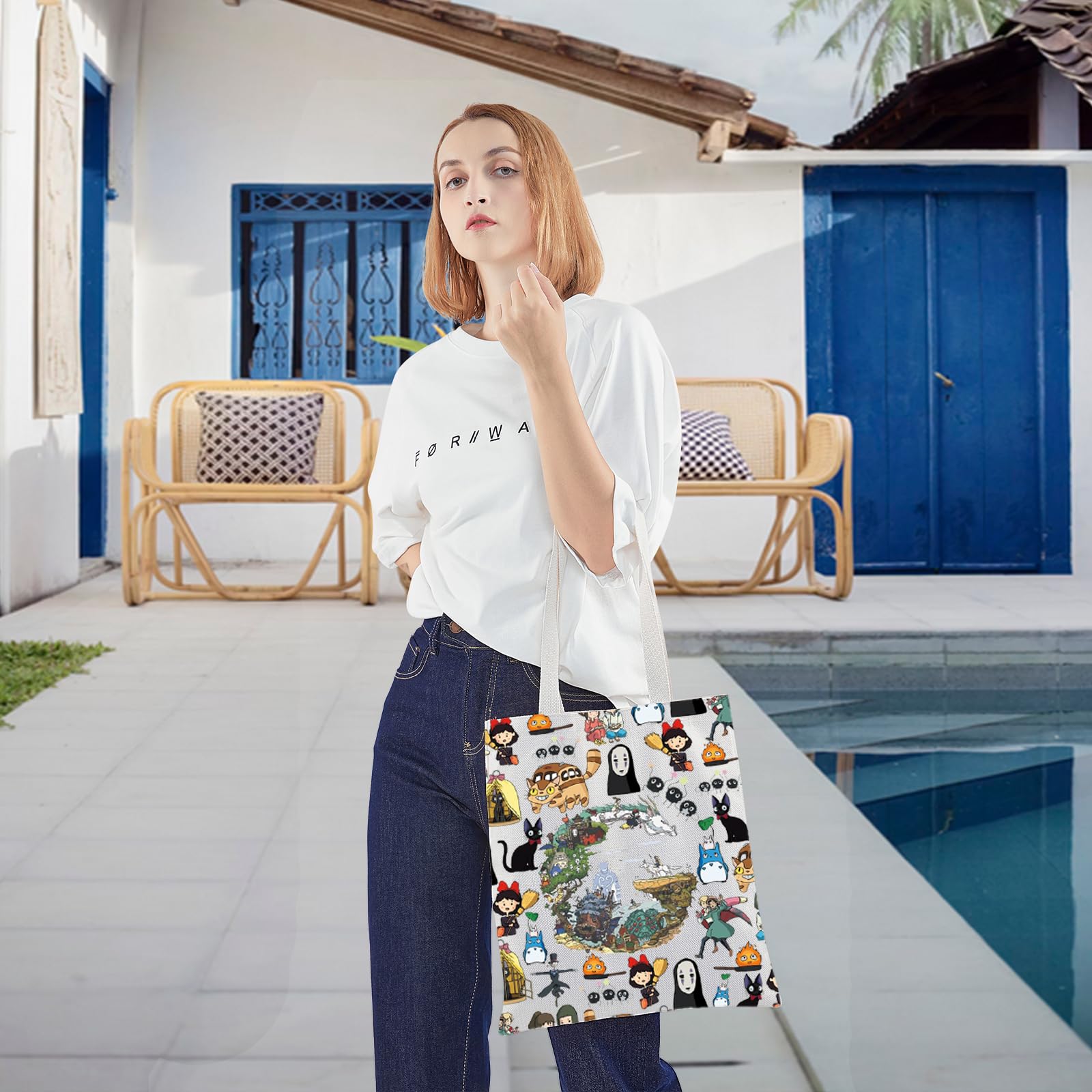 KEYCHIN No Face & Chihiro bolso tote fácil de limpiar con paño húmedo