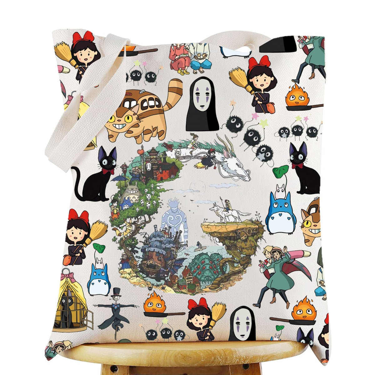 KEYCHIN No Face & Chihiro bolso tote con impresión 3D de doble cara para uso diario