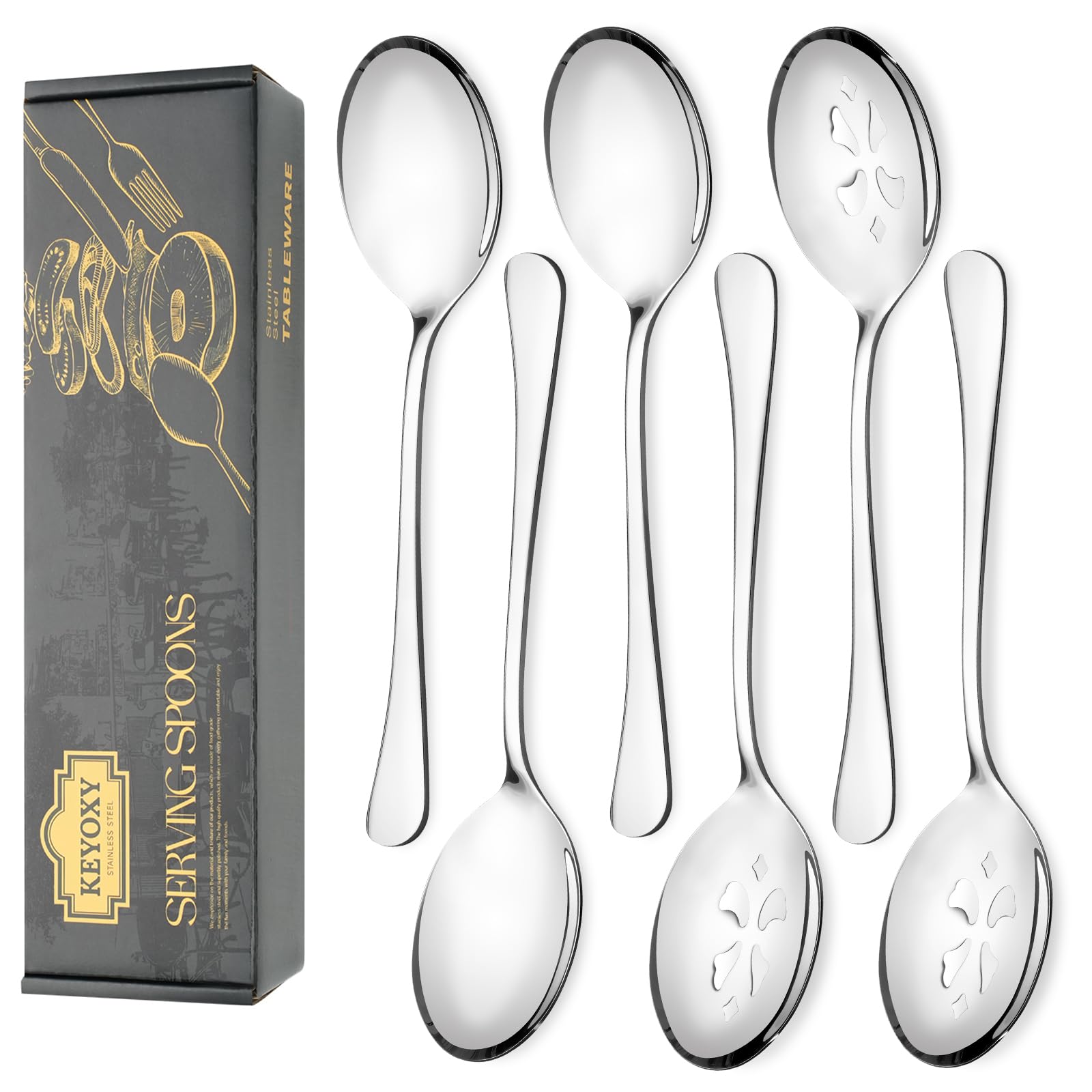 KeyOXY cucharas de servicio en acero inoxidable con brillo espejo para cenas elegantes