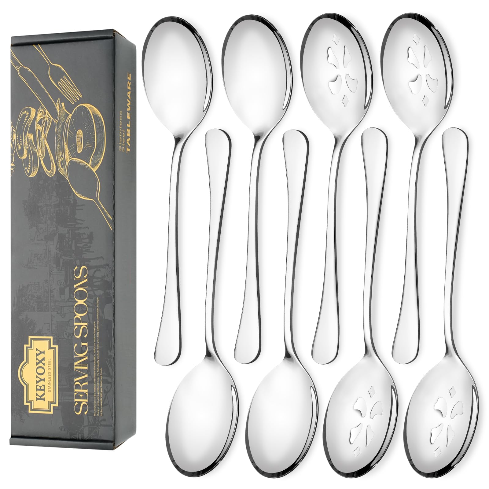 KeyOXY juego de cucharones grandes de acero inoxidable con acabado espejo, ideales para porciones en buffets
