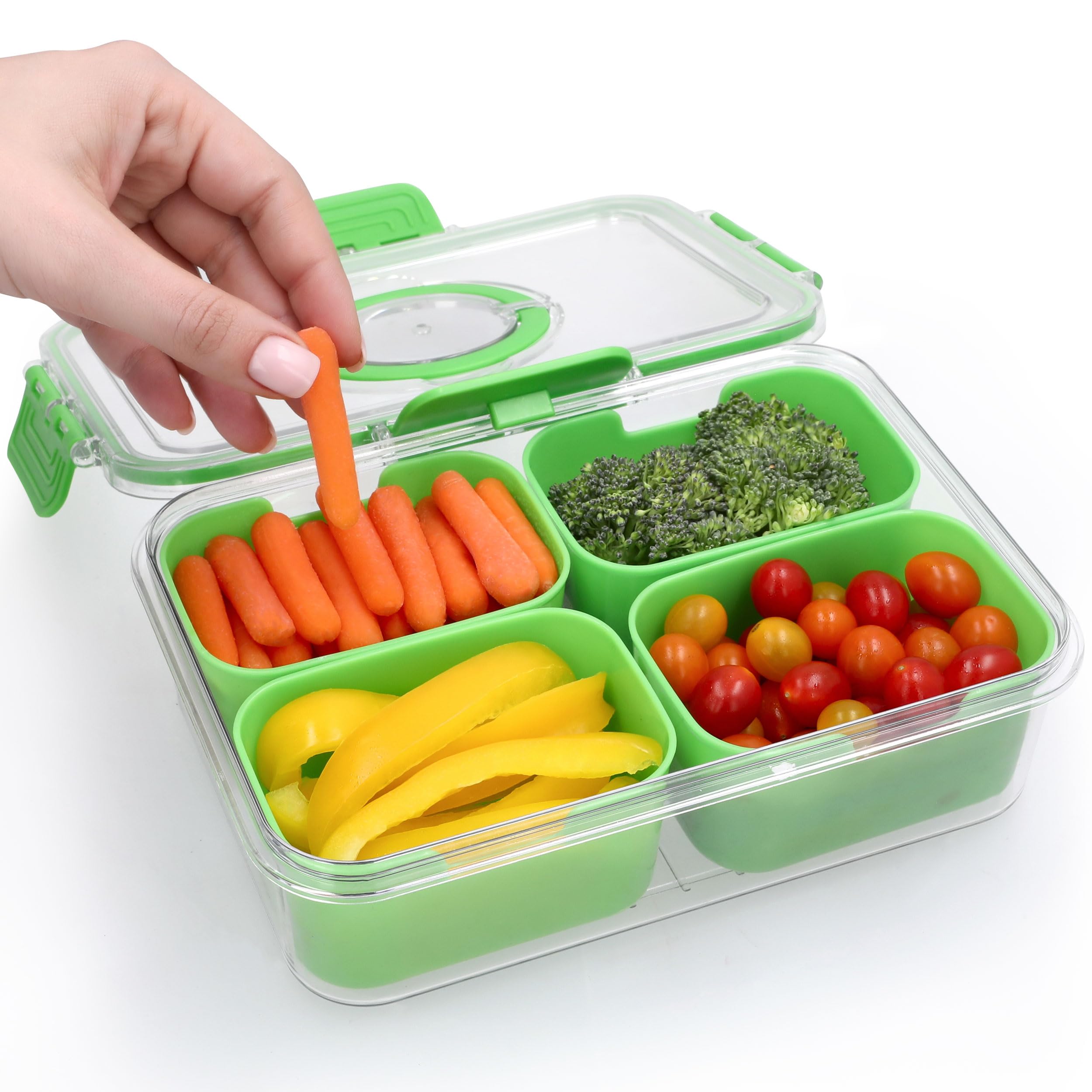 Keyvoz Snackle Box con bandeja dividida y tapa, para mantener porciones separadas.