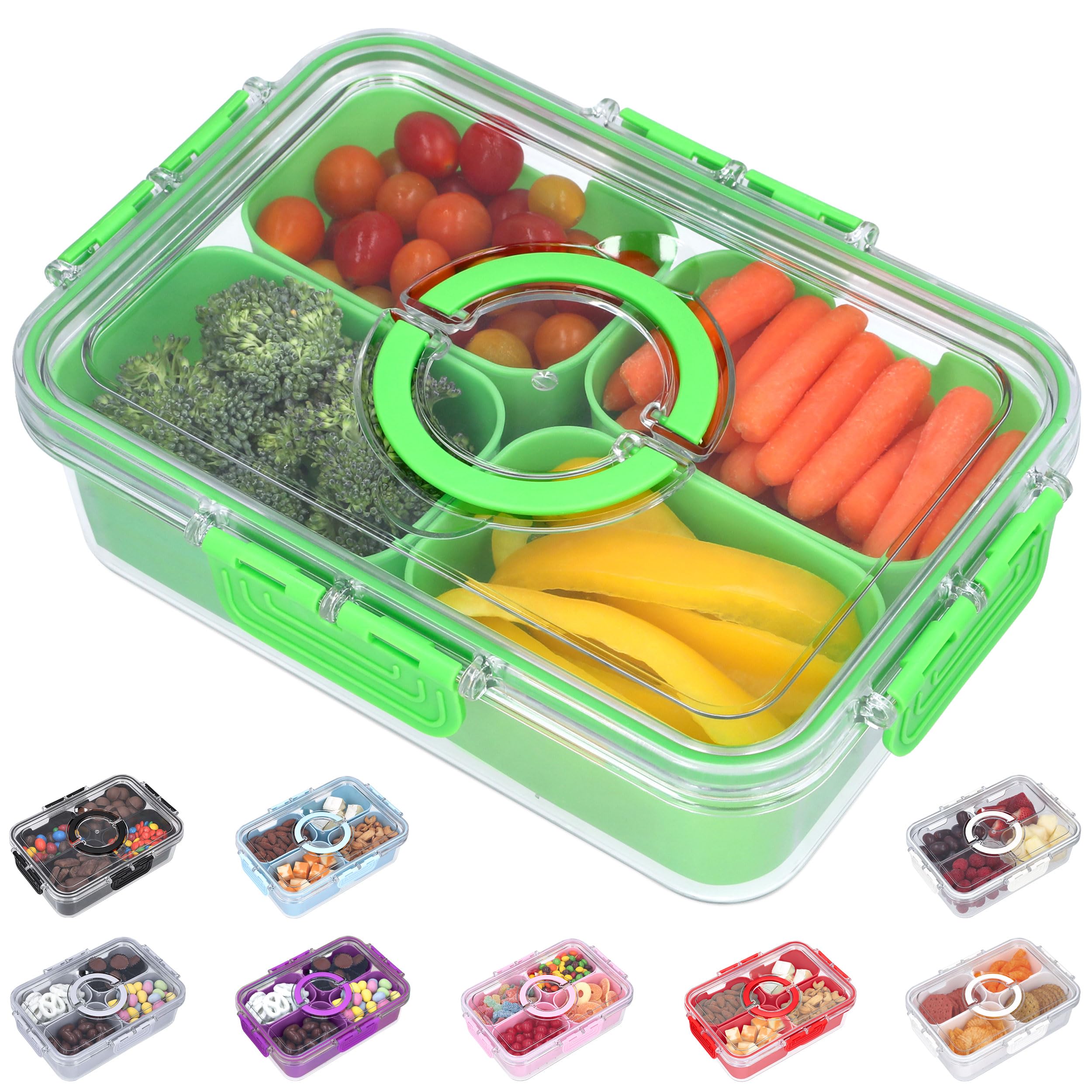 Keyvoz Snackle Box con tapa verde, tamaño pequeño, para snacks ordenados y frescos.