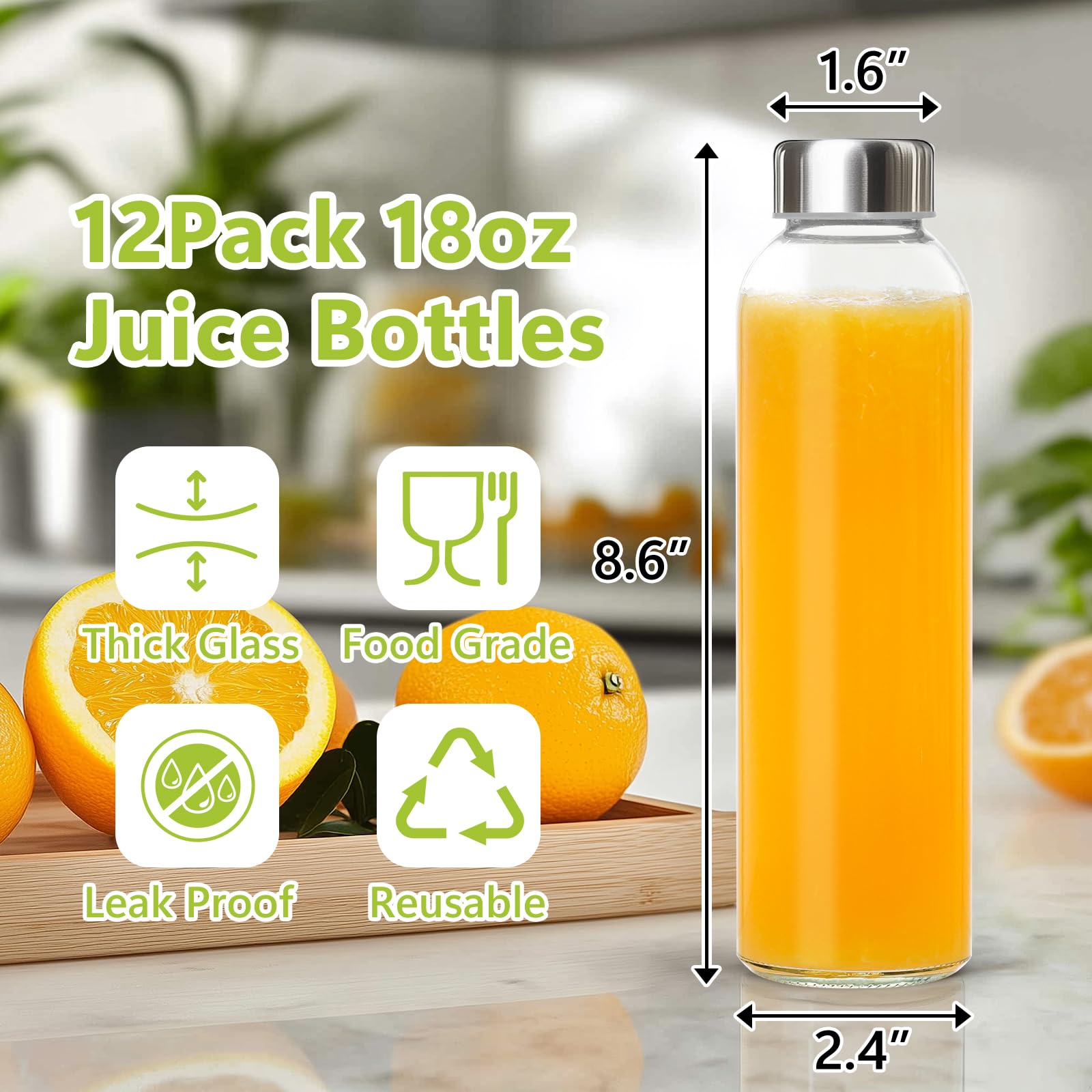 KEYWING botella de vidrio reutilizable para bebidas, perfecto para llevar.