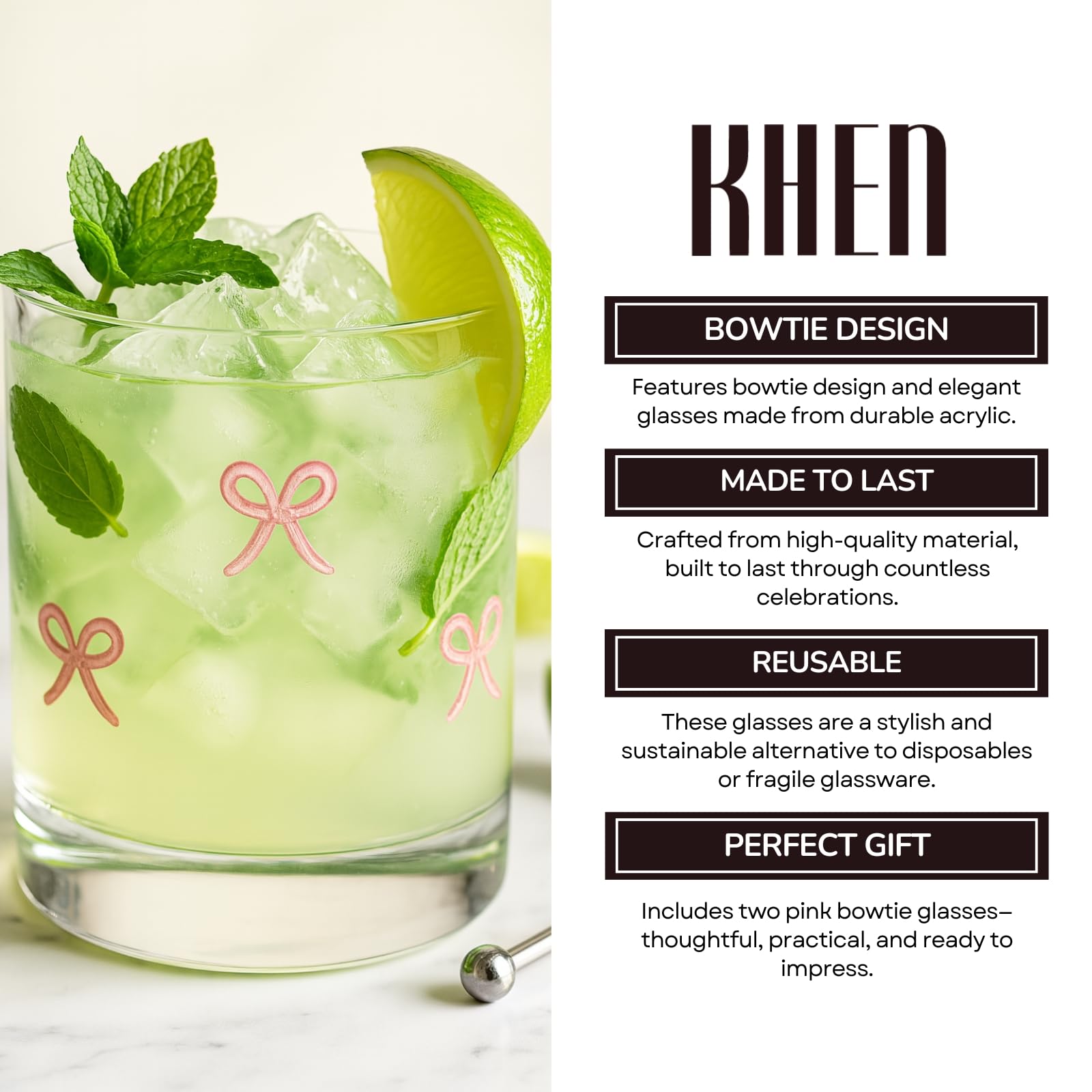 Vaso Khen coquette seguro para lavavajillas, fácil de limpiar.