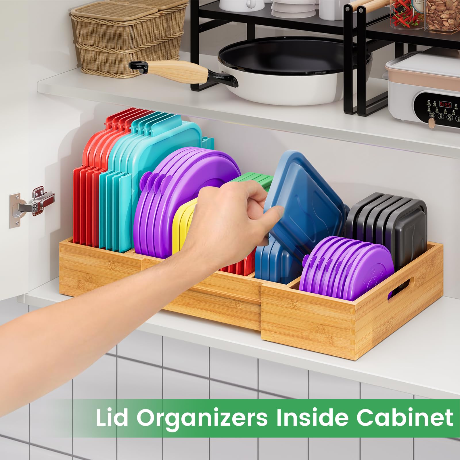 Tapas de plástico organizador, perfecto para recipientes y contenedores.