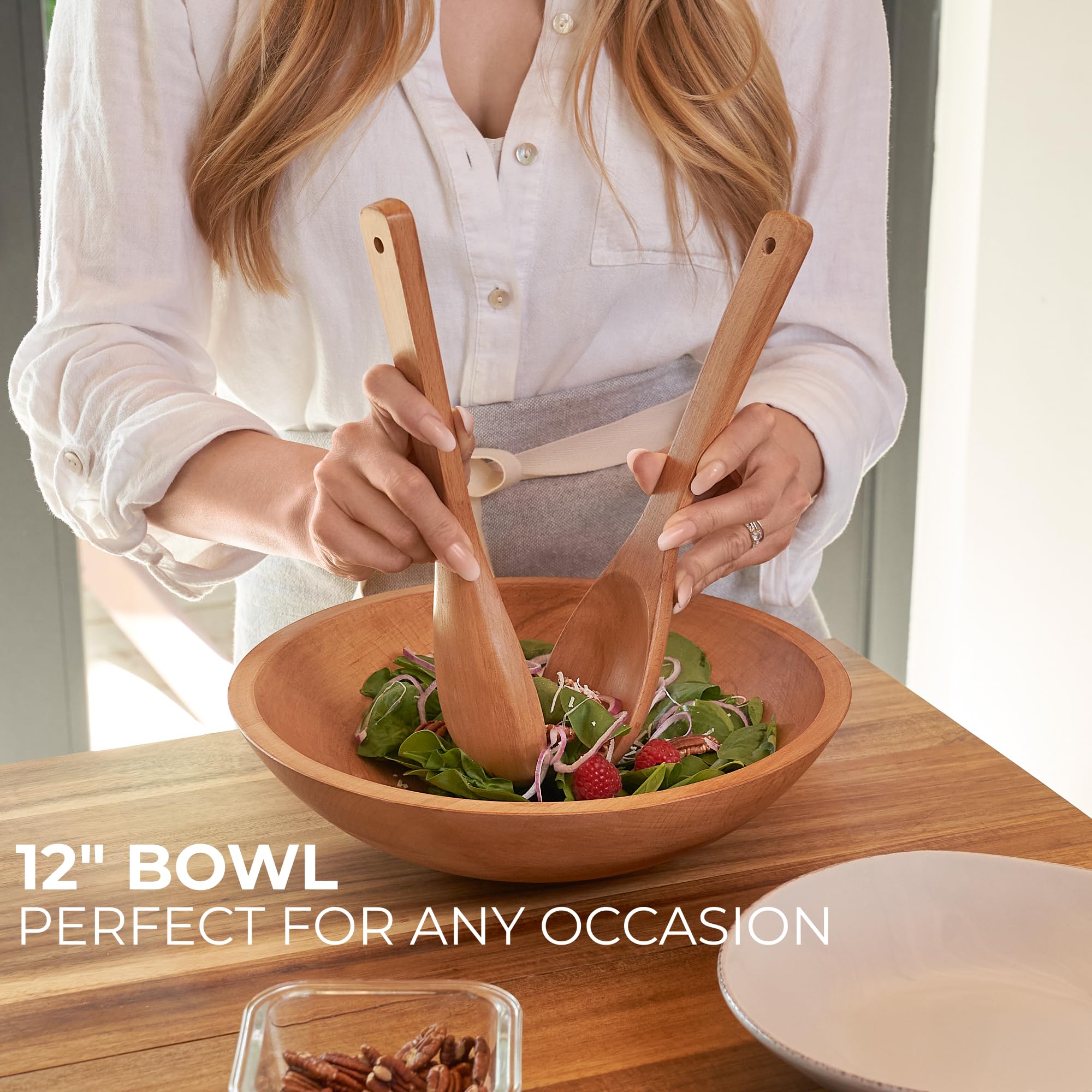 KIBAGA cucharas para ensalada de madera, perfectas para servir en comidas con amigos.