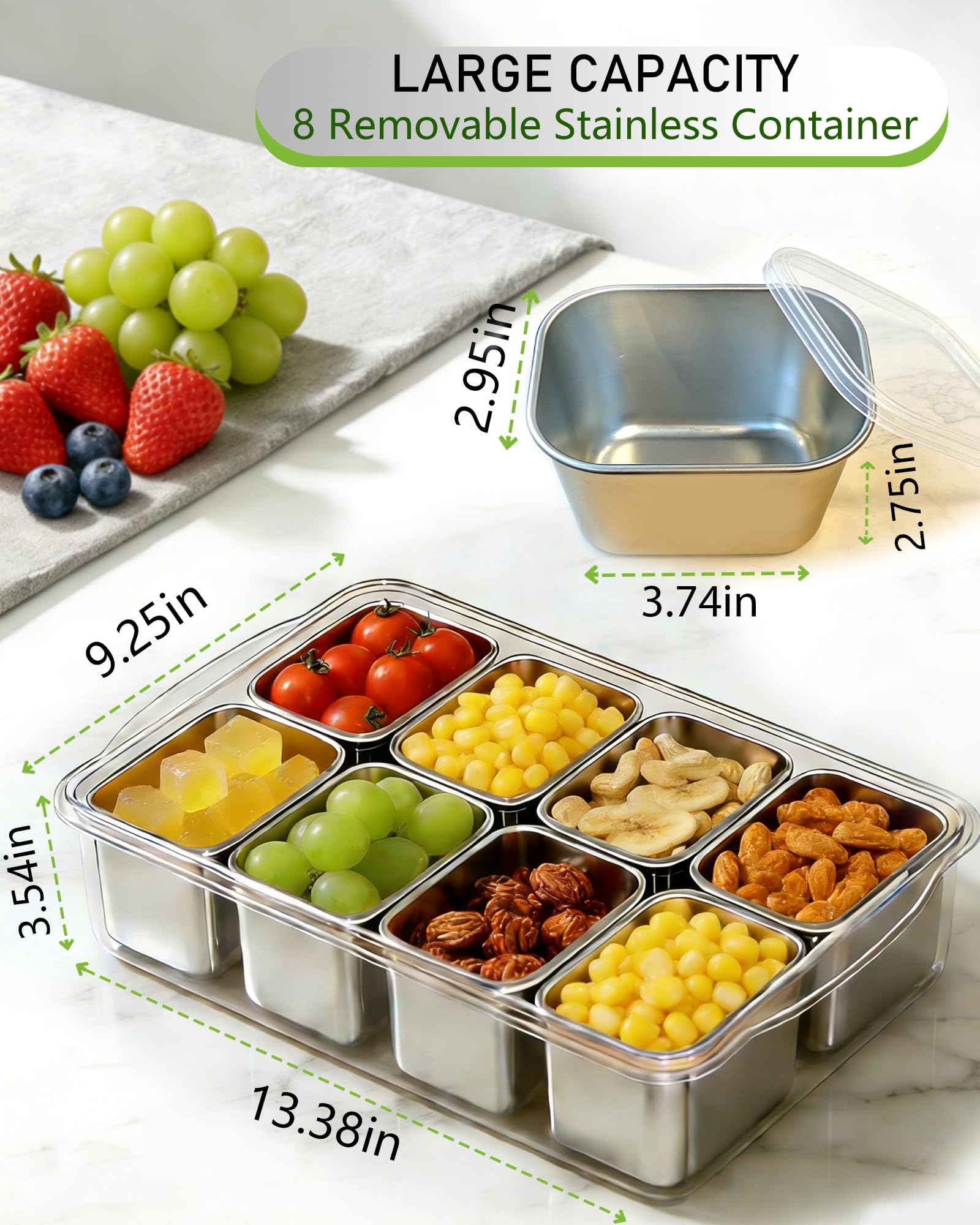 Kidinit Snackle Box con 8 compartimentos mantiene cada snack separado y fresco.