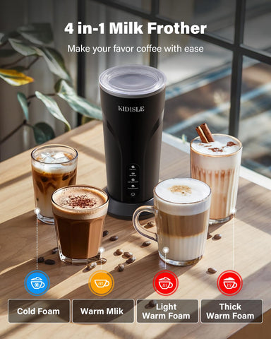KIDISLE batidora de leche 4 en 1 con espuma tibia suave para cappuccinos cremosos