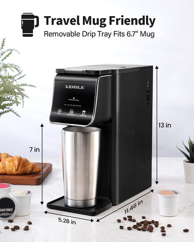 KIDISLE cafetera diseño compacto, ideal para viajes y espacios reducidos.