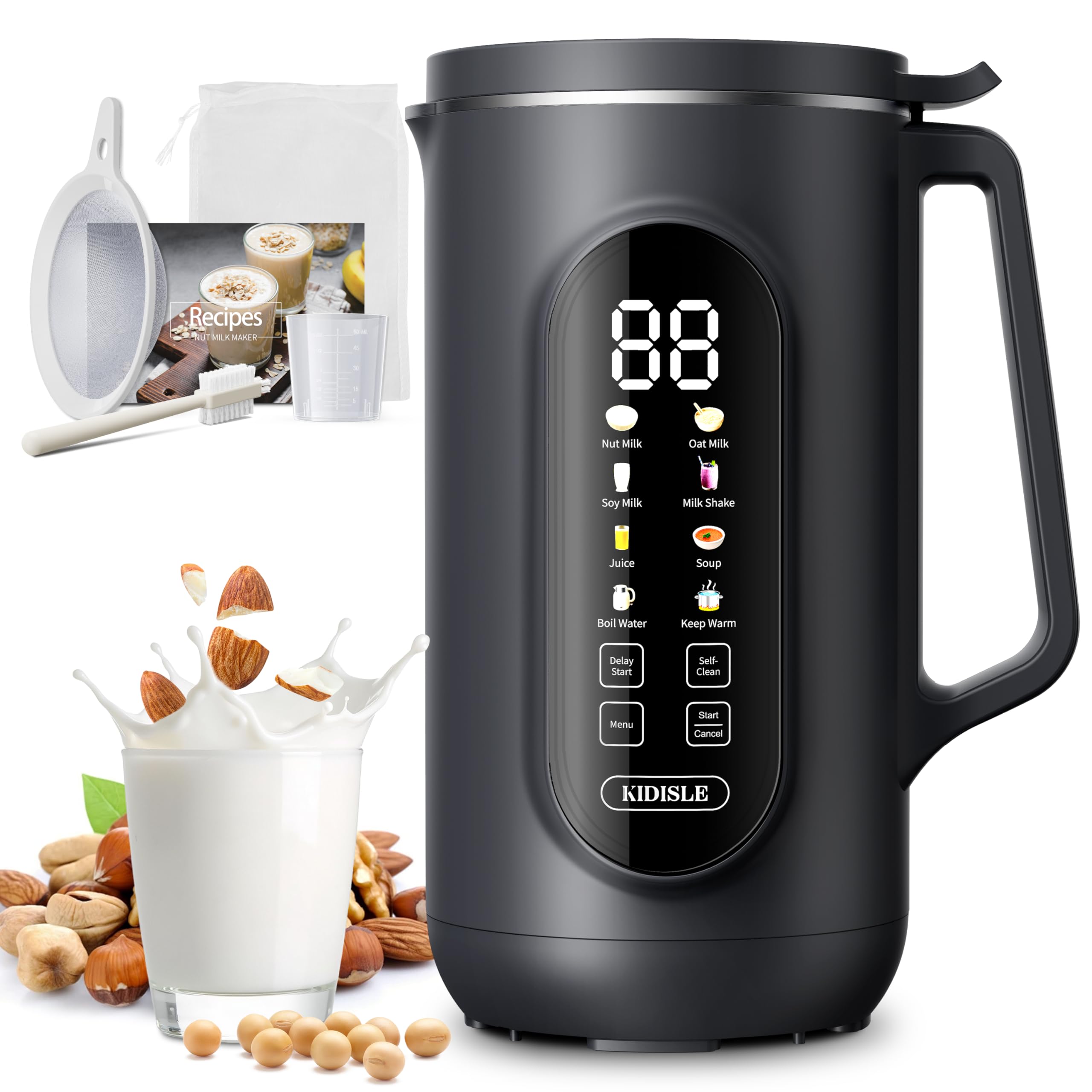 KIDISLE prepara leche de soja casera con textura suave para el desayuno.