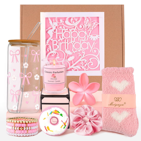 Vaso de vidrio con lazo rosa de Kifredwo, ideal para bebidas diarias.