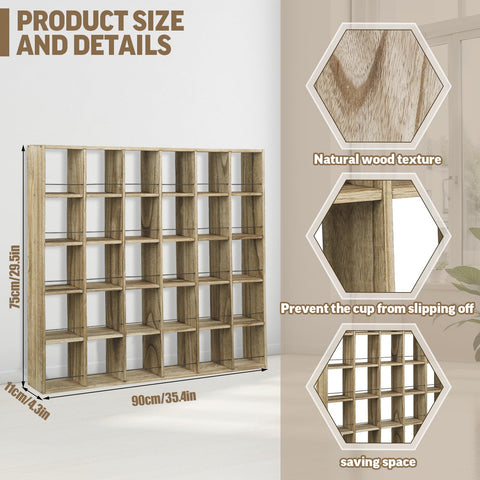 Kigley display de madera rústica para tazas, mueble duradero para colección.