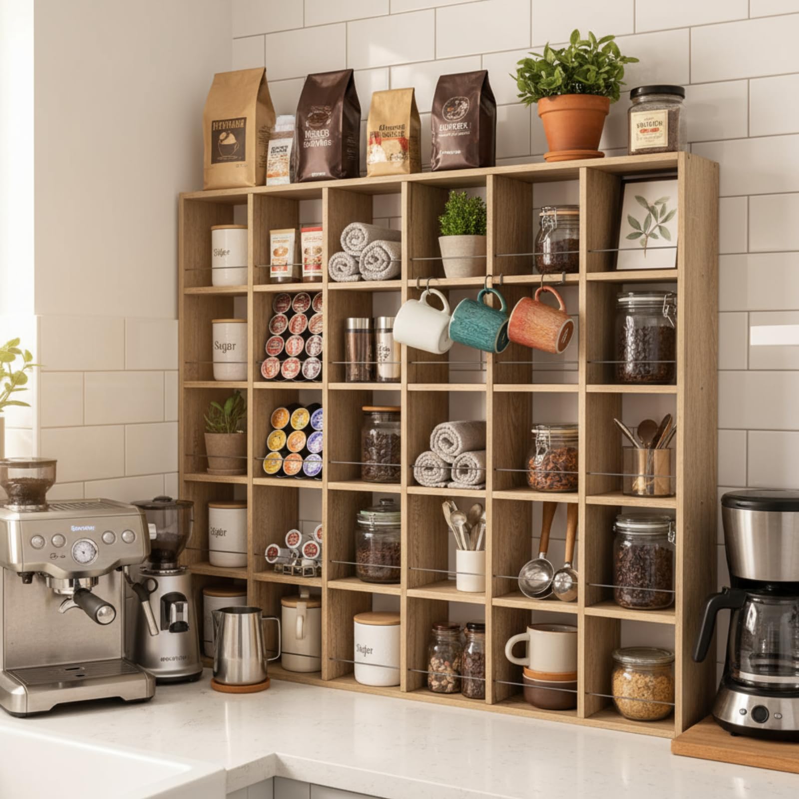 Kigley rack mural para tazas de viaje, aprovecha el espacio de la cocina.