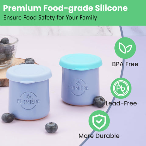 Kiicii silicona alimentaria sin BPA: tapas duraderas para yogur y almacenamiento seguro.