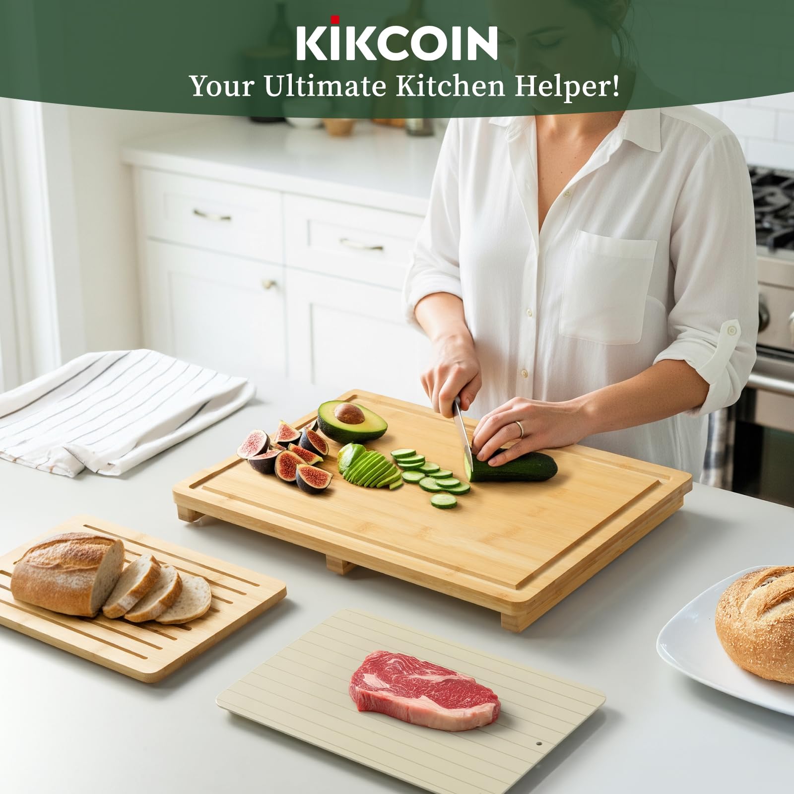 Acabado de bambú sostenible Kikcoin, superficie duradera y fácil de limpiar