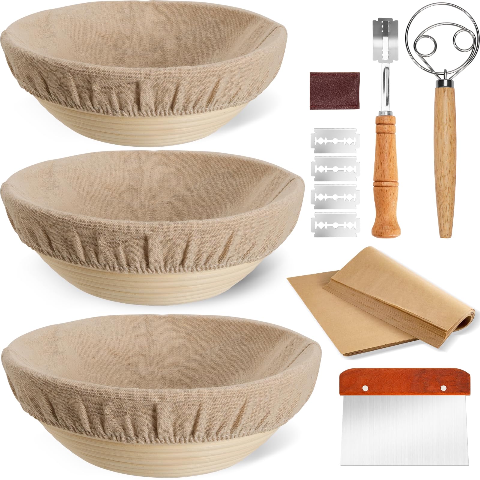 Kikcoin Banneton set de cestas redondas para levado, ideal para panes artesanos.