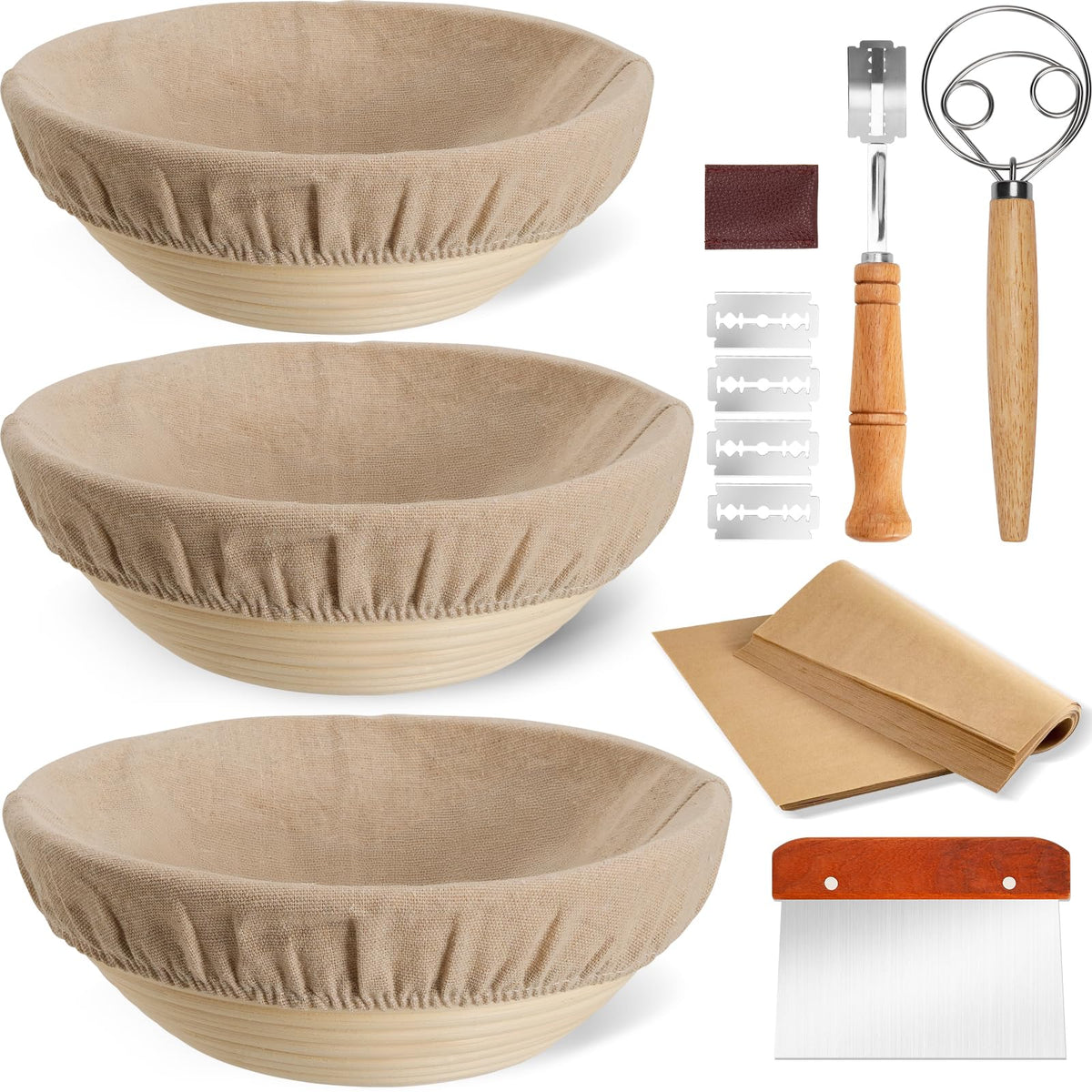 Kikcoin Banneton set de cestas redondas para levado, ideal para panes artesanos.