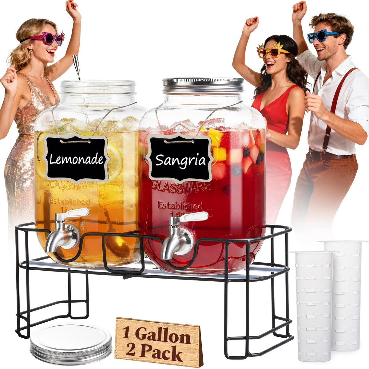 KIKCOIN dispensadores de vidrio 1 galón para bebidas frías y festivas.