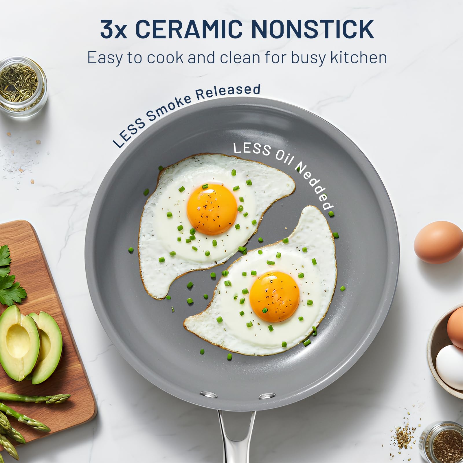 Sartén Kikcoin cerámica antiadherente de 9,5 pulgadas, cocina saludable con menos aceite.
